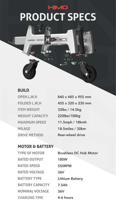 Xiaomi HIMO H1 opvouwbare elektrische 'fiets' voor €329,99 @ GeekBuying