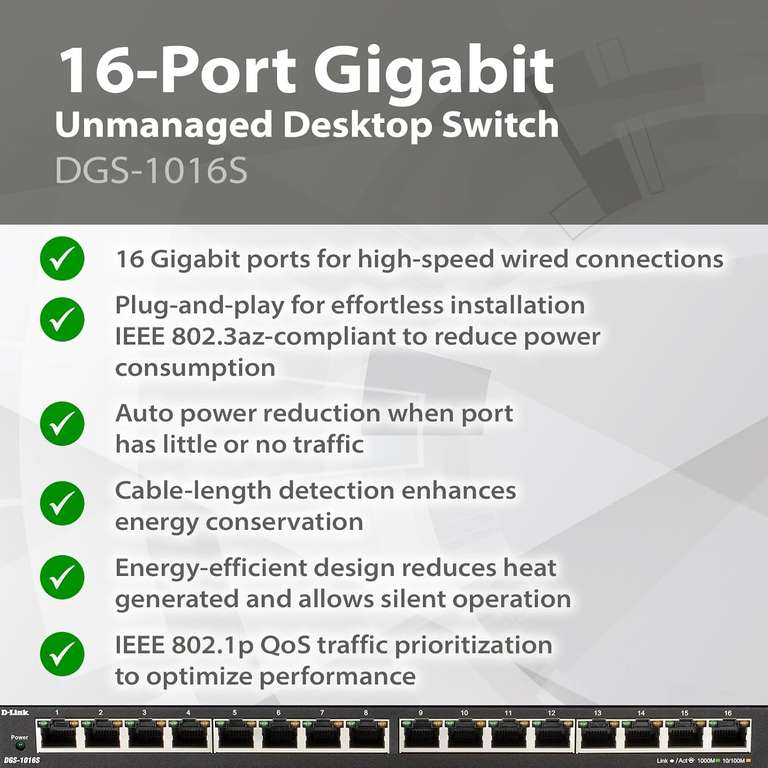 D-Link 16-Port Gigabit Unmanaged Switch voor €45,99 @ Amazon NL