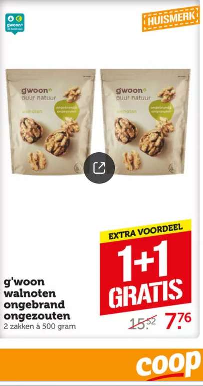 1 Kilo gepelde walnoten voor €7,76 bij COOP (1+1 gratis)