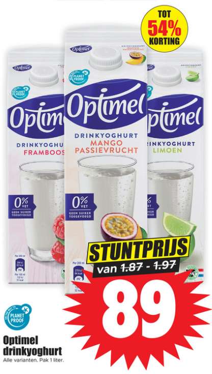 Optimel Drinkyoghurt 1 liter, Alle Varianten, Dirk van den Broek