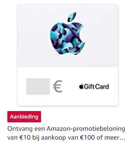 €10 Amazon tegoed bij aankoop van een €100 (of meer) Apple cadeaukaart @ Amazon NL