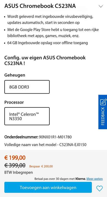 ASUS Chromebook C523NA 15'' 8GB ram