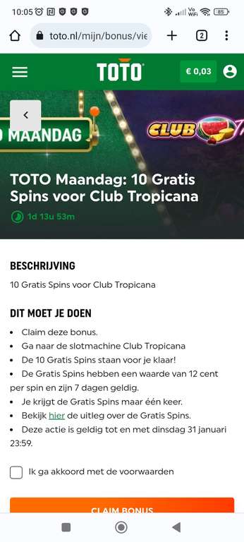 Toto Maandag: 10 Gratis Spins voor Club Tropicana