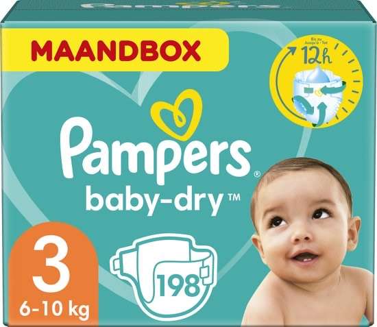Pampers Baby-Dry Luiers - Maat 3 (6-10 kg) - 198 stuks - Maandbox (€0,18 per stuk)