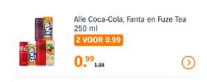 Alle Coca-Cola, Fanta en Fuze Tea frisdrank 250ml - 2 voor €0.99 @ Albert Heijn