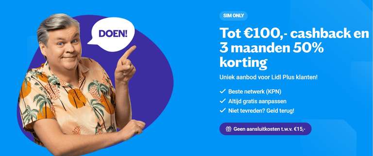 Lebara 5 GB + onbeperkt bellen/sms'en (100 euro cashback + 3 mnd 50% korting) voor 5,21 euro per maand @Lidl-lebara