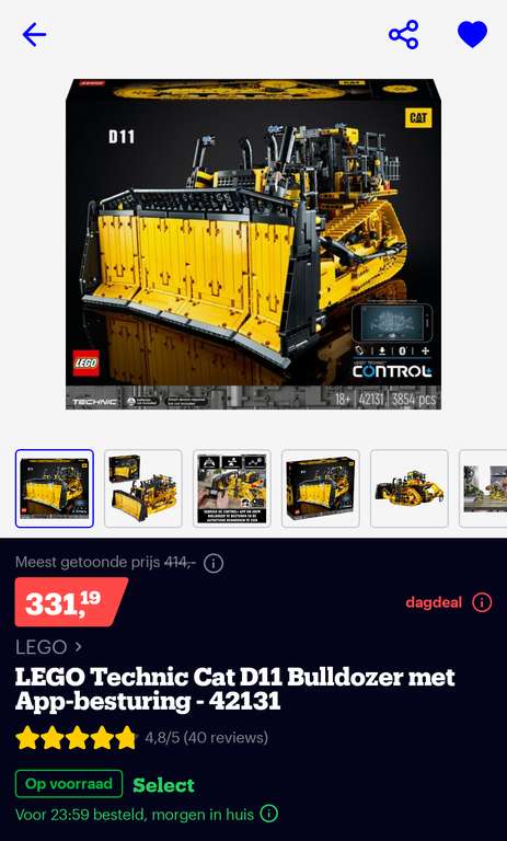 [Bol.com dagdeal] Lego D11 bulldozer met app besturing