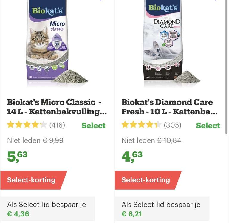 [select deals bol.com] kattenbakvulling Biokat €4,63 - €7,54