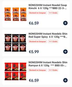 6-pack Nongshim noodles 1+1 gratis