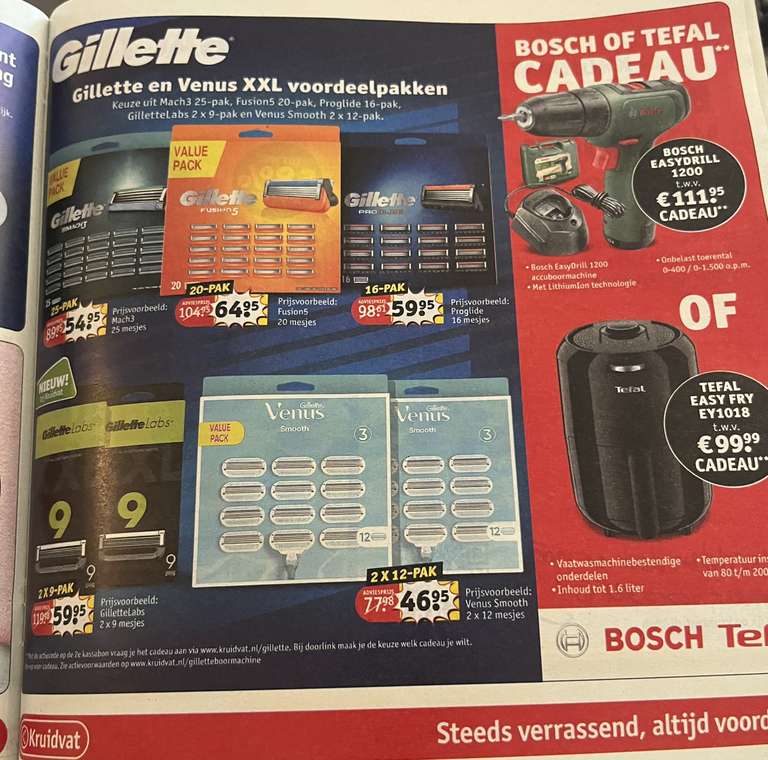 [kruidvat] bij aankoop van Gillette en venus xxl voordeelpakken. Bosch of tefal cadeau!