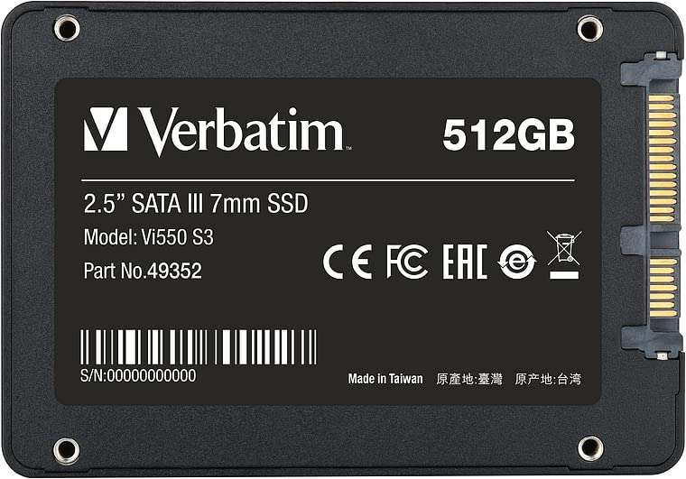 Verbatim Vi550 S3 SSD - 512 GB 2,5", interne Solid State Drive met 3D NAND-technologie, zwart