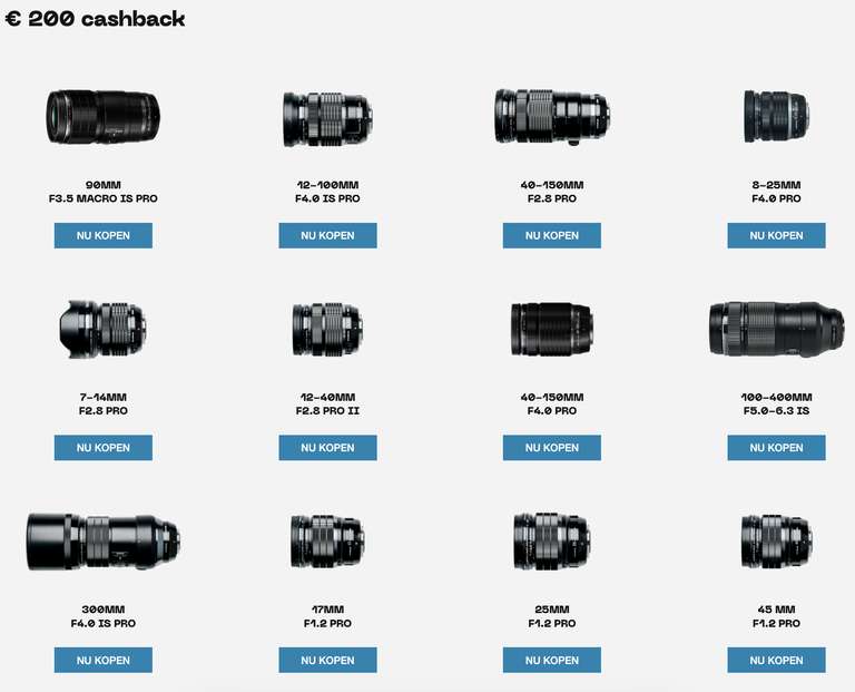 €100 of €200 cashback op verschillende M.Zuiko cameralenzen @ OM System