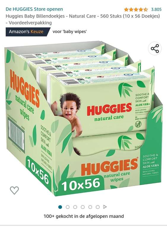 [ Prime ] Huggies Baby Billendoekjes - Natural Care - 560 Stuks (10 x 56 Doekjes) - Voordeelverpakking