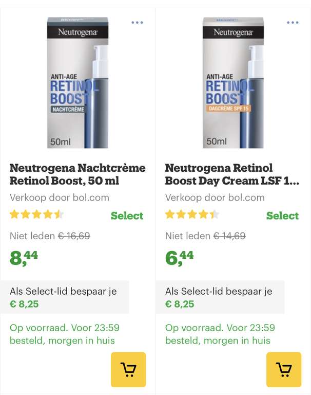 [select deals bol.com] Neutrogena Retinol Boost Day Cream LSF 15 (50ml) €6,44 nachtcrème €8,44