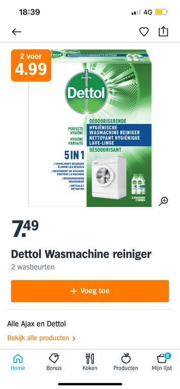 Dettol wasmachine reiniger 2 voor €4,99 (€2,50 per pak)