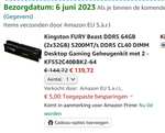 64GB (2x32) DDR5 5200MT/s Kingston Fury Beast Black