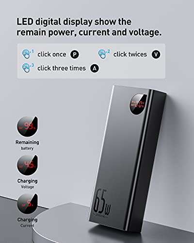 Baseus Power Bank 20.000mAh, PD 65W QC 4.0 snel opladen USB C