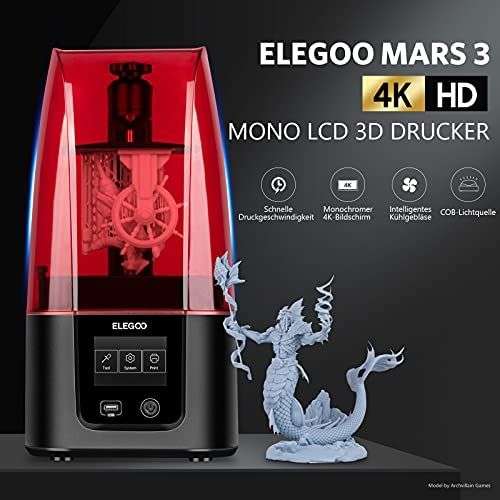 ELEGOO Resin 3D-printer, Mars 3 MSLA 3D-printer met 6,6 inch Ultra 4K monochrome LCD