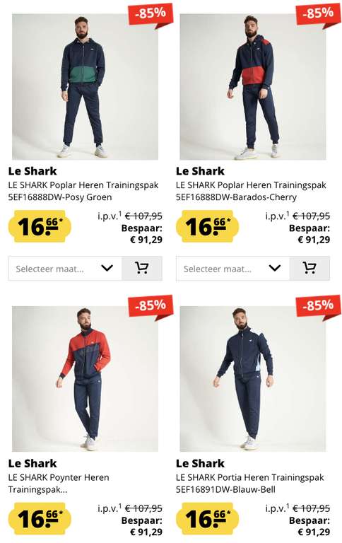 Le Shark trainingspakken voor €16,66 per set @ Sport-Korting
