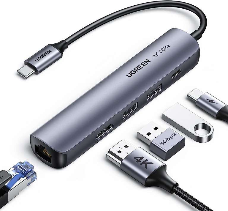 UGREEN 5 IN 1 USB C Hub HDMI 4K@60Hz Gigabit Ethernet PD 100W 2 USB 3.0