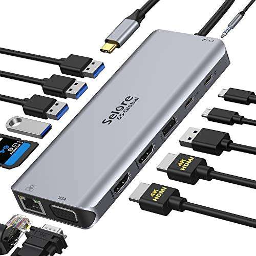 USB C Docking Station 14 in 1 USB C naar Dual HDMI Adapter met 2*4K HDMI [shipping van DE naar BE berekening] - Externe verkoper