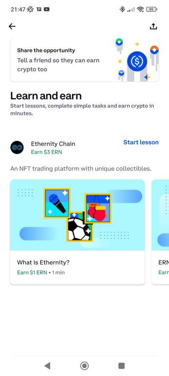 Coinbase free earn Ethernity Chain.