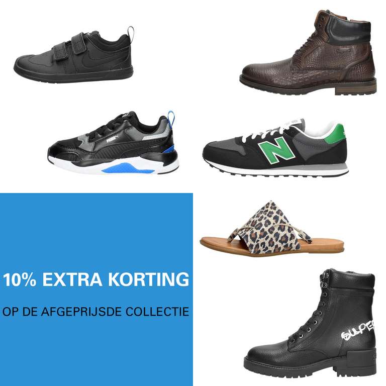 Alle sale schoenen 10% extra korting = tot 85% korting = va €8,99