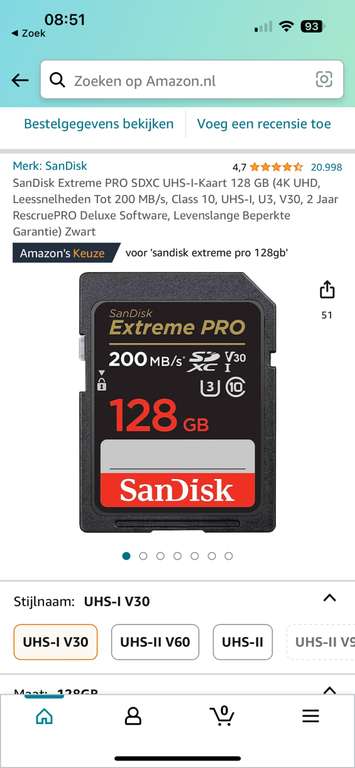 Sandisk expreme pro SDKaart 128GB