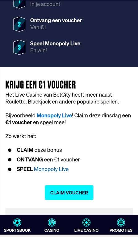 Gratis €1 voucher voor Monopoly live bij Betcity