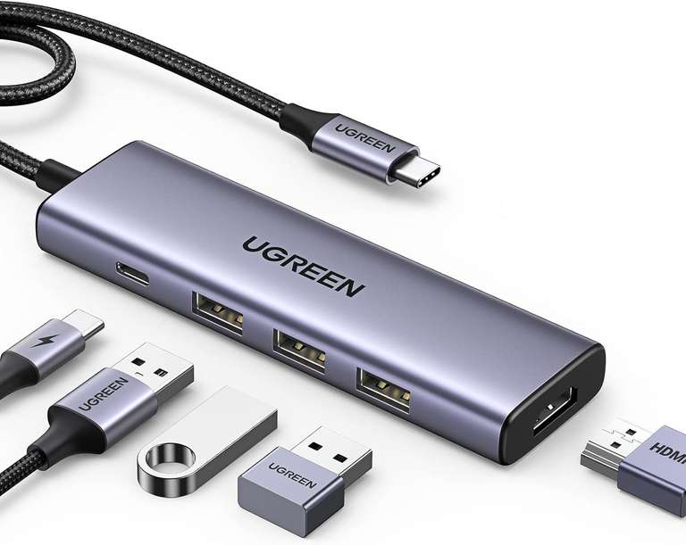 UGREEN Revodok 5 IN 1 USB C Hub (PD100W, 4K HDMI, 3*USB A 3.0 5Gbps) voor €17,99 @ Amazon NL
