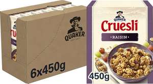 6 x 450g Quaker Cruesli rozijn voor €8,69 (+ extra korting mogelijk) @ Amazon NL