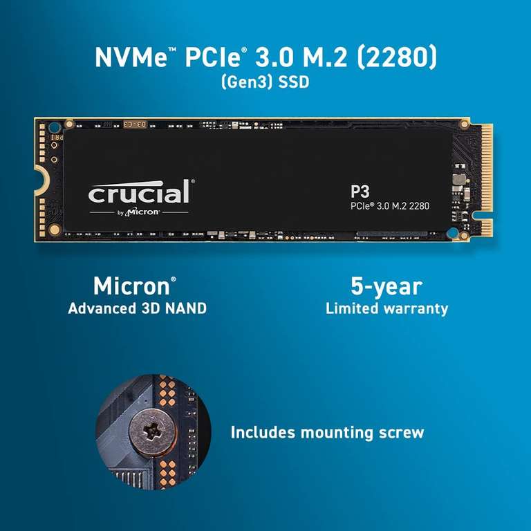 Crucial P3 2TB M.2 PCIe Gen3 NVMe Interne SSD