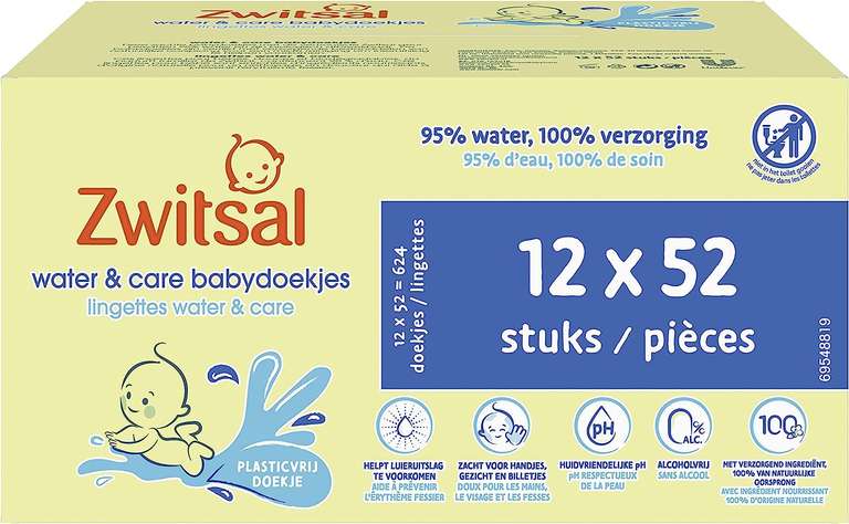 Zwitsal Water & Care Wipes - 12 x 75 pieces