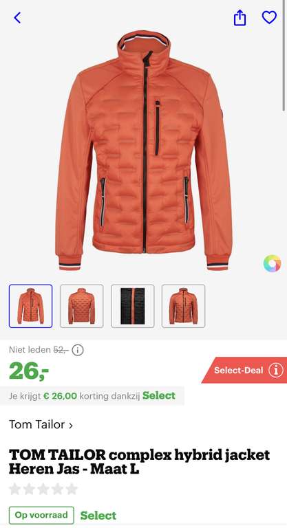 [select deal bol.com] TOM TAILOR complex hybrid jacket Heren Jas €26 zie omschrijving voor meer! Groen nu maar €13