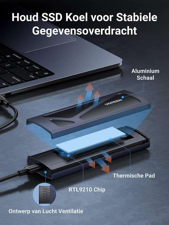 UGREEN M.2 Adapter NVMe SSD behuizing (zwart) voor €17,99 @ Amazon NL