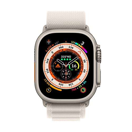 Apple Watch Ultra (GPS + Cellular, 49mm) smartwatch - kast van titanium Sterrenlicht Alpine‑bandje