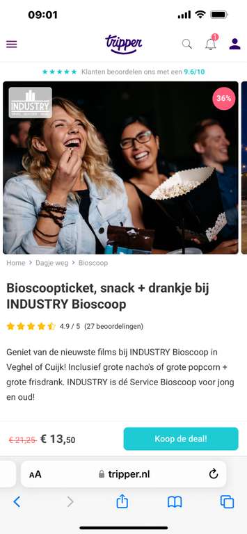 Service bioscoop Veghel/Cuijk met snack en drinken