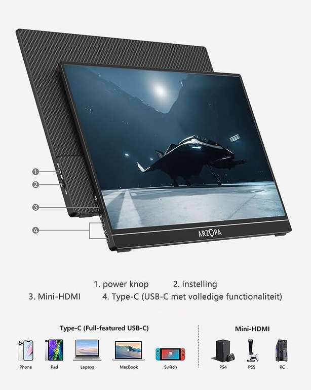 Arzopa G1 portable 15.6 inch monitor - 144hz FHD