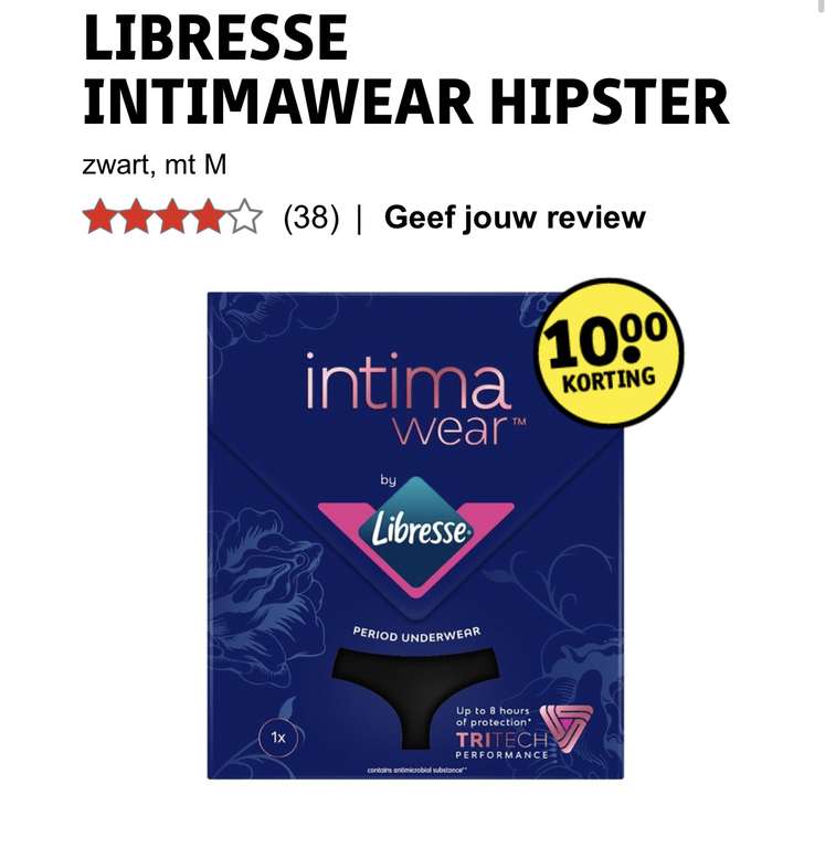 Libresse intimawear hipster maten S M en L €10,- korting