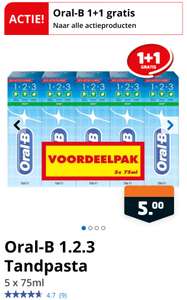 Oral-b 1.2.3 tandpasta 1+1 gratis (€0,50 per tube)