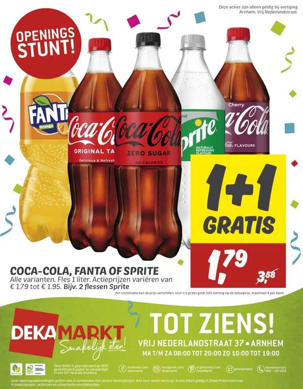 [Lokaal] Coca-Cola, Fanta of Sprite (1L) - 1+1 gratis