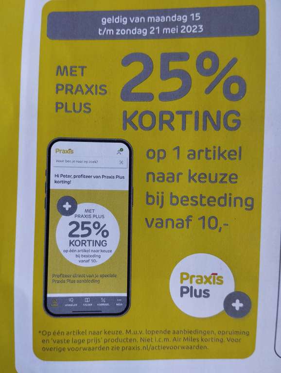 25% korting met Praxis Plus vanaf 10€ besteding.