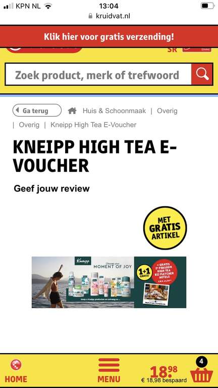 Kruidvat: Kneipp douchefoam 1+ 1 en gratis voucher voor high-tea a €24.50