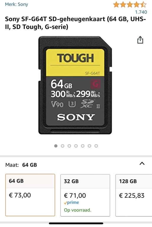 Sony SF-G64T 64gb SD Kaart