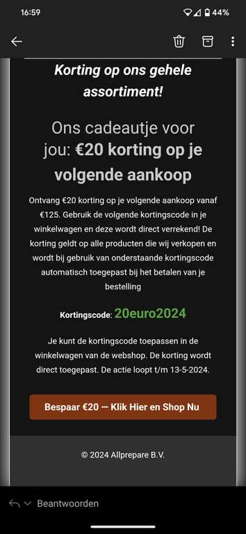 Allprepare.com 20 euro korting bij besteding van 125