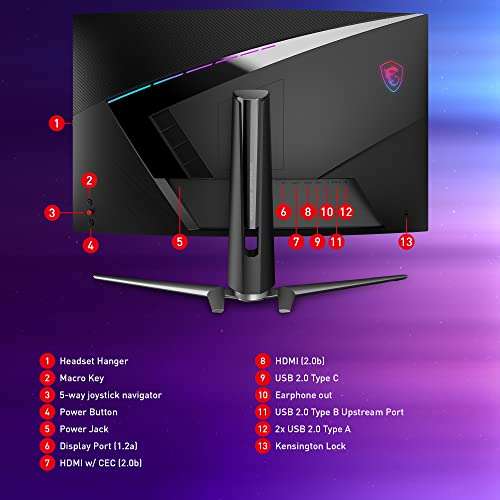 MSI MPG ARTYMIS 323CQRDE 32 inch 1000R gebogen gaming monitor, 2560 x 1440 (WQHD), 165 Hz, 1ms, AMD FreeSync Premium, VA