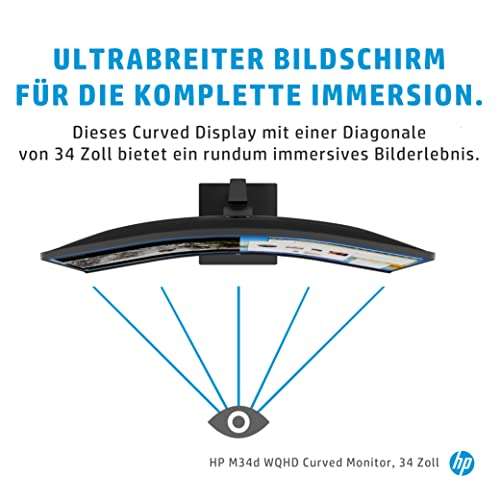 HP M34d Monitor - 34 inch gebogen scherm, WQHD VA Display, 100Hz, 5ms reactietijd, HDMI, DisplayPort, USB-C, 4xUSB-A, zwart @ Amazon DE