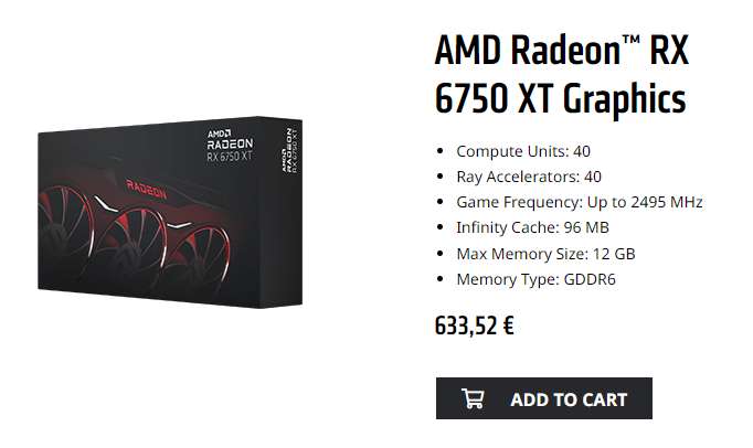 AMD Radeon RX 6750 XT momenteel beschikbaar