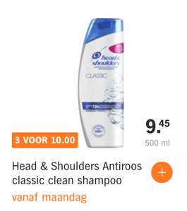 Head & Shoulders Classic Clean shampoo 3× 500ml voor 10€
