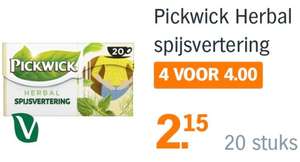 Pickwick rooibos, kruiden- en groene thee 4 voor 4,- euro @AH